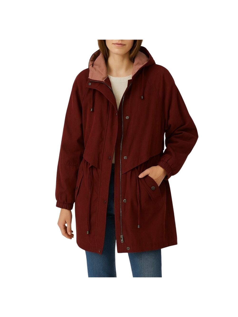 Braetan Maroon Purple Suede Hooded Trench Coat Jacket Small